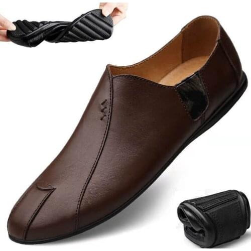 Casual Men Shoes Genuine Leather Breathable Moccasins Loafers Waterproof Male Flats Slip on Driving Shoes New Big Sizes yuj7