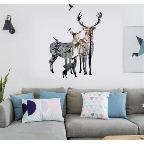 Forest Deer Wall Stickers Home Decor Living Room Office Decorations 3D Effect Wall Decals PVC Mural Art DIY Poster Wallpaper