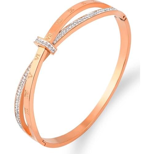 New Summer Roman Numeral Bracelet For Women Stainless Steel Jewelry White Rhinestone Knot Bracelets Crystals Rose Gold Bangle