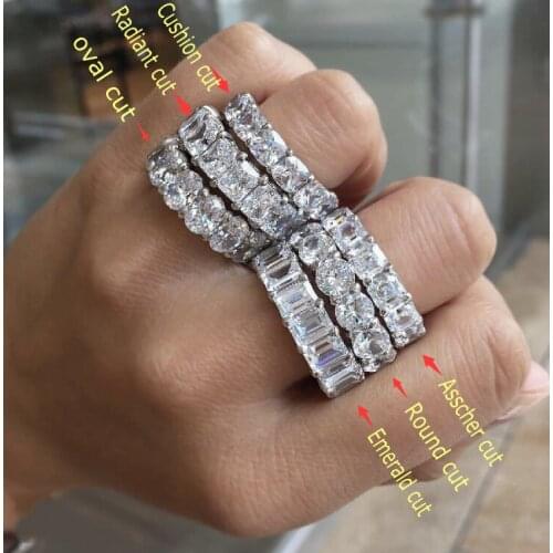BANDS RINGS finger Six cuts 925 SILVER PAVE SETTING FULL DIAMOND ETERNITY ENGAGEMENT WEDDING Ring SET Fine JEWELRY