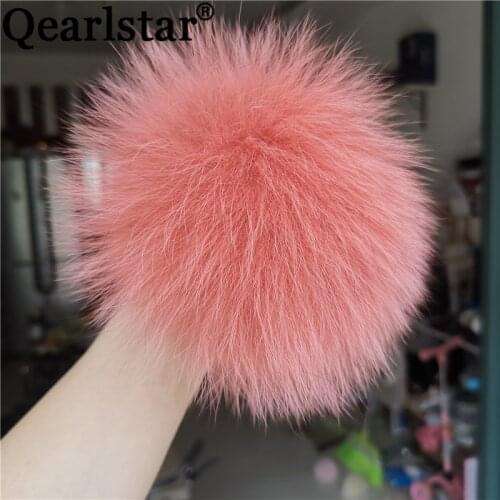 Wholesale Real Fox Fur pompoms 15cm Watermelon Red Fluffy Fur Pom Pom For Hat Beanies Skullies Scarf Key Chain Natural Fur Balls