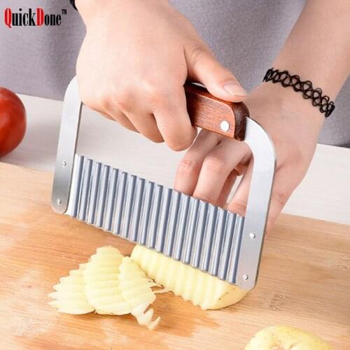 QuickDone Stainless Steel Wavy Potato Slicer Wood Handle Vegetable Peeler Fruit Cutter Kitchen Gadget Cutting Tools AKC6055