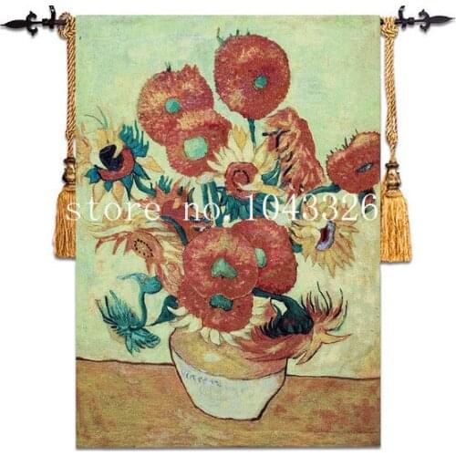 Size 95*140cm famous Van Gogh the Sunflowers paintings wall decoration tapestry Flowers still life tapestry