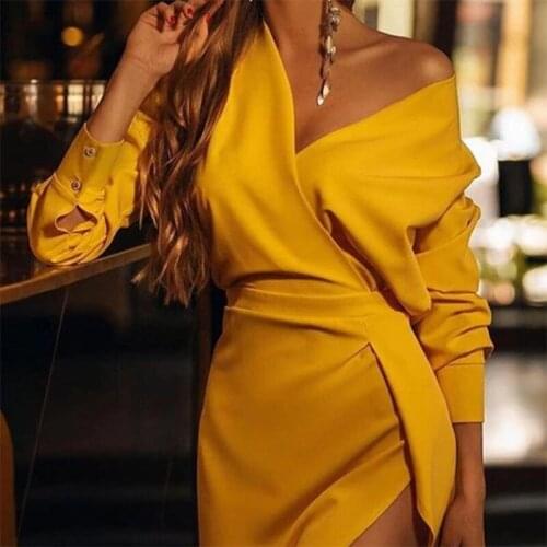 Luxury Ladies Elegant Gold Low-key V-neck Dress High Waist Fit Party Sexy High Slit Dress Party Cocktail Party OL Vintage Dress