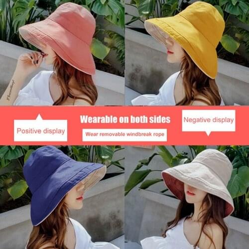 Sunhat Women Summer Beach Wide Brim Sunscreen Outdoor Travel Hat Rolled Double-sided Fisherman Hat ASD88
