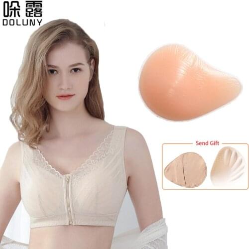 Silicone Breast Forms and Mastectomy Bra Lace Front Button Bra Artificial Spiral Breast Fake Breast Prosthesis D3