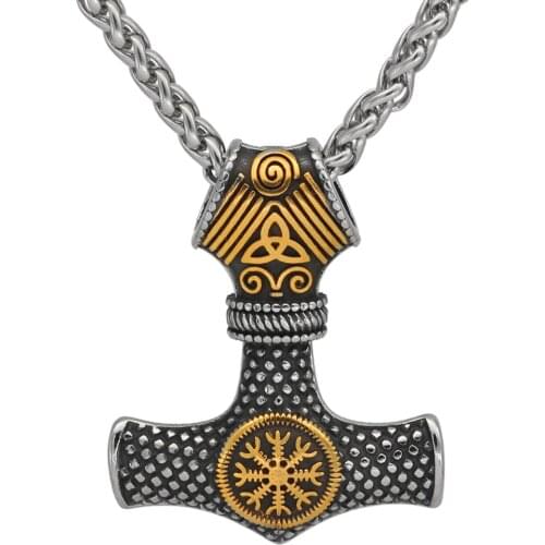 Nordic Viking Mjolnir Thor Hammer vegvisir Compass Necklace Nordic Jewelry