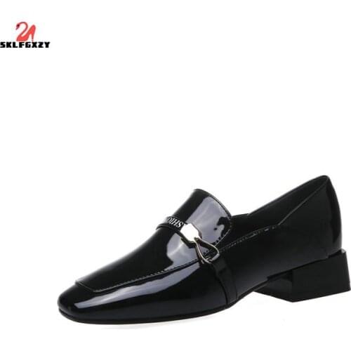 SKLFGXZY Ms. Dress Shoes Fashion The Glossy Leisure Shoes Leather Square Head The Wedding Party Shoes Pumps Shoes