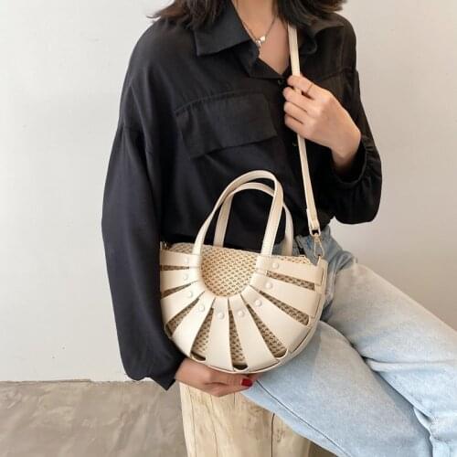Straw Bag Personality Design Semicircle Woven Handbag 2021 New Trend Shoulder Bag Korean Fashion Messenger Bag