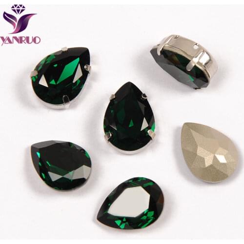 YANRUO Teardrop Emerald Fancy Claw Rhinestones Ornaments Diamond Bling Stones Crystals For Crafts Sewn on Clothes Decor
