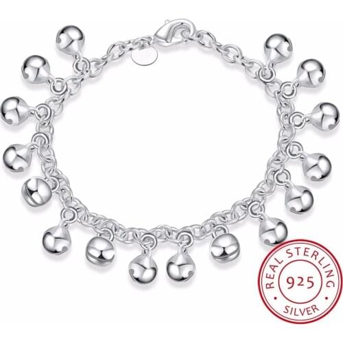 Lekani Brand Fine Jewelry Womans Charm Bracelet 925 Sterling Silver Rolo Hand Chain Small Bells Bracelet Bangle For Women Girls