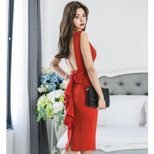 Fashion women new arrival sexy formal dress casual comfortable temperament trend vintage slim backless solid party pencil dress