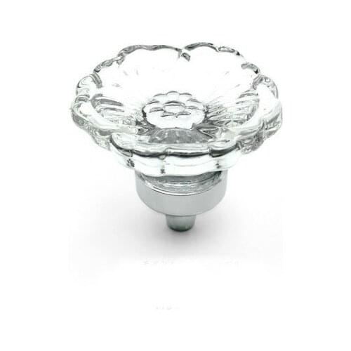 10Pcs Furniture Hardware K9 Clear Crystal Glass Flower Cabinet Pulls Drawer Knobs and Handle(Diameter:38mm)
