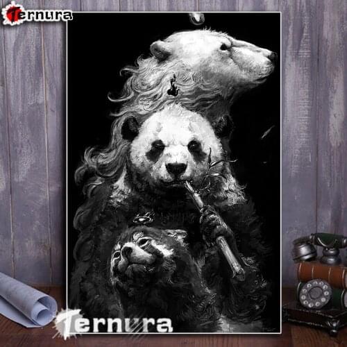 Ternura Diamond Painting cross stitch Black and white panda bear raccoon Full square round Diamant Embroidery animal Home Decor