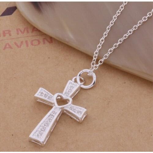 AN167 Stearling Silver color color Necklace Silver color color Fashion Jewelry Pendant Cross Heart /awdajnka Ahbaiyia