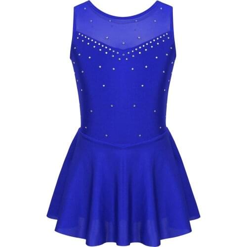 Ballet Dress Girls Dance Gymnastics Leotard Dress Kids Dance Wear Sleeveless Sparkly Rhinestone Tulle Figure Ice Skating Dress