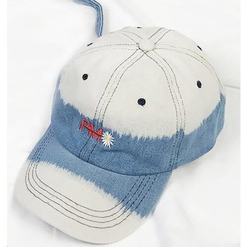 Spring Summer Denim Baseball Caps Vintage Embroidery Alphabet Flowers Casual Hats for Men and Women Distressed Dyed Sun Hats