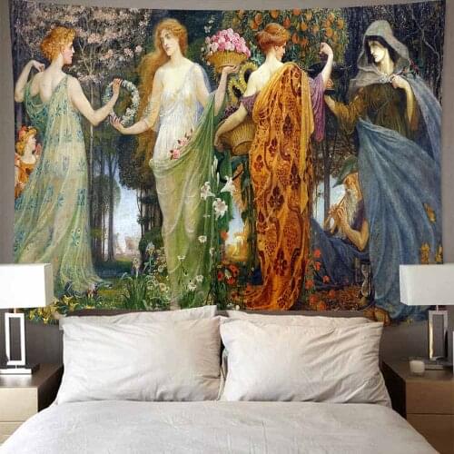 Bohemian Mandala Tapestrys Oil Painting Art Psychedelic Wall Hanging Beach Towel Van Gogh Aesthetic Room Decor Decoration Mural