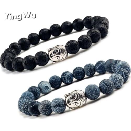 Classic Sliver Plated Buddha Beads Bracelets&Bangles Charm Men Black Natural Volcanic Stone Strand Bracelet Women Prayer Jewelry