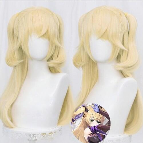 Genshin Impact Fischl Cosplay Wig 70cm Christmas Blond Golden Anime Wigs Heat Resistant Synthetic Hair Wigs + Wig Cap