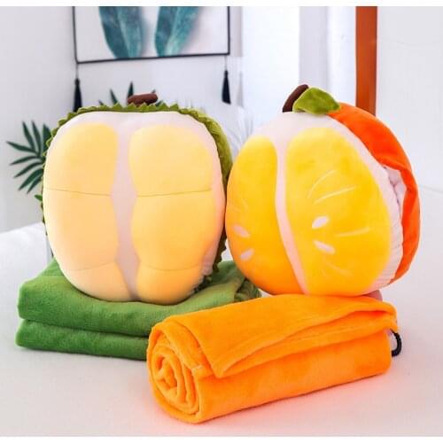 Creative Fruit Plush Toy Hand Warming Soft Durian Pomelo Air Conditioning Blanket Pillow Warm Hand Three In One Sofa Pillow
