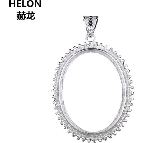 925 Sterling Silver Women Pendant 30x39.3mm or 28.6x40.5mm Oval Cabochon Semi Mount Pendant fit Amber Turquoise Setting