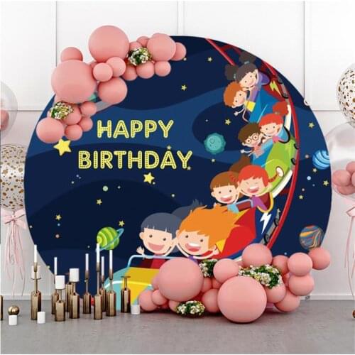 Laeacco Baby Birthday Party Background Cartoon Spaceship Roller Coaster Space Photographic Photo Backdrop For Photo Studio