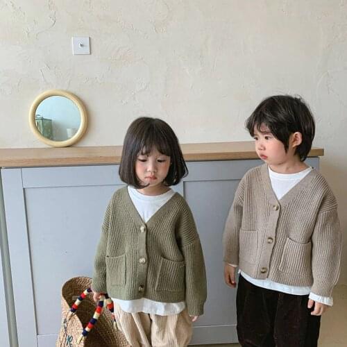 MILANCEL 2021 Autumn Kids New Clothes Coarse Wool Long Sleeve Solid Open Stitch Sweater