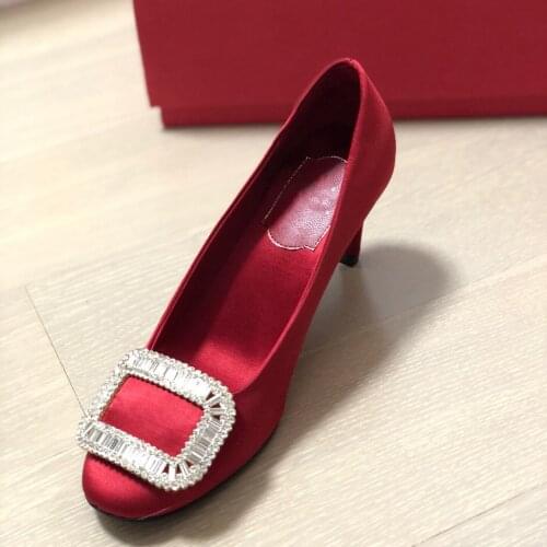 Kmeioo fashion wedding shoes for women jewel pumps round toe high heels crystal bridesmaid bride shoe stiletto 6.5cm