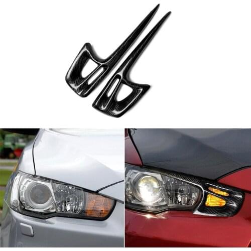 For Mitsubishi Lancer EVO X 10 Outlander C Style Real Carbon Fiber Headlight Cover Eyebrow Eyelids Car Sticker Trim Protector