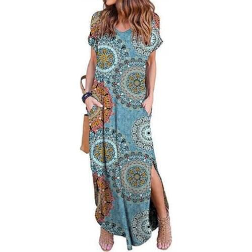2021 Summer new Sexy Women Dress Plus Size Casual Short Sleeve Floral Maxi Dress For Women Long Dress Lady Dresses