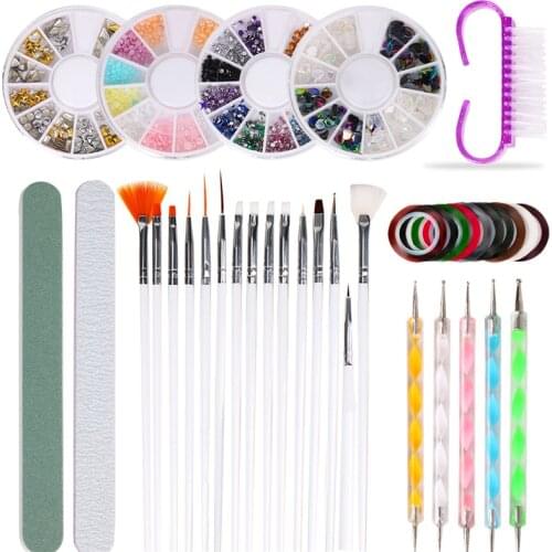 CHNRMJL 10Pcs/set Nail New Trainer Nail Kit Nail Dust Brush Dotting Pen Nails Art Rhinestone Wheel Decorations File Manicure