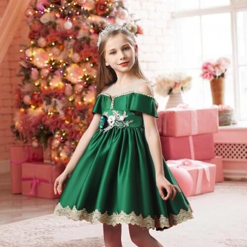 New Year 2021 One Shoulder Evening Dress Kids Dresses For Girls Children Clothes Princess Flower Party Dress Girl Elegant Gown