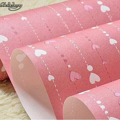 Beibehang Non-woven wallpaper rolls pink love stripes printed wall paper design for little girls room minimalist home decoration
