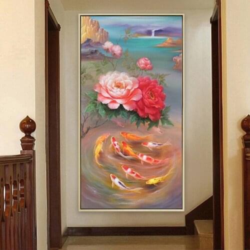 Full Round square diamond painting 5D DIY drill mosaic Diamond picture Koi fish,chinese flowers Embroidery Cross Stitch 3d art