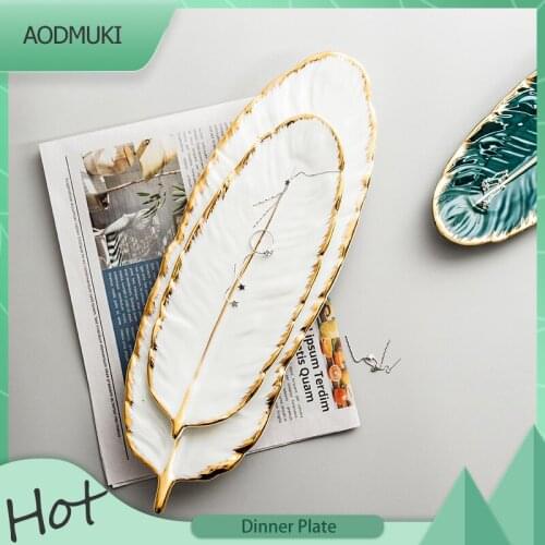 Nordic Style Luxury Creative Ceramic Phnom Penh Feather Dinner Plate Small Accessories Desktop Storage Tray Leaves Dessert Plate