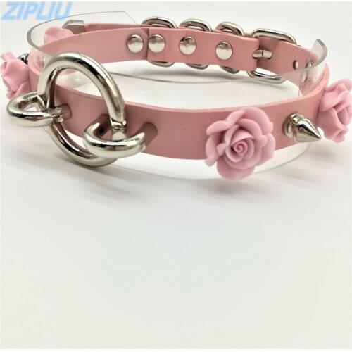 SexyFashion Harajuku Lolita & Punk Goth O-Round Rivet Necklaces Flower Two Layer leather Rock Collar Choker handmade