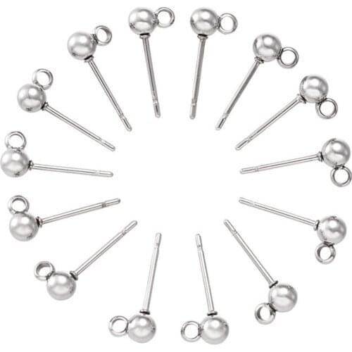 Pandahall 50pcs 304 Stainless Steel Ear Stud Earrings DIY Components, Earring Posts 15x6x4mm,Hole: 1mm; Pin: 0.4mm F70