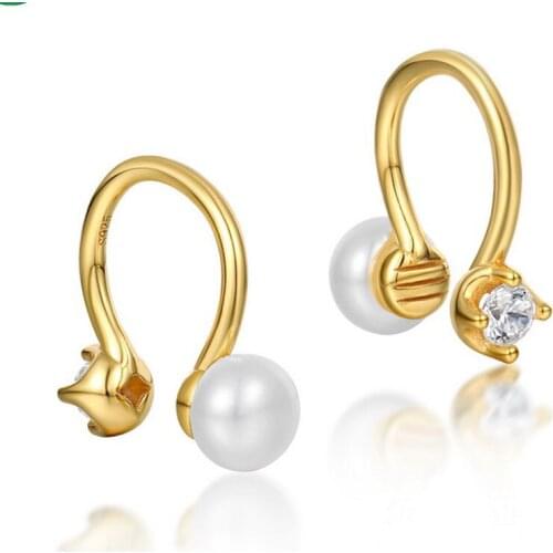 Minimalist S925 Sterling Silver Earring Clip Zircon White Fresh Water Pearl Ear Cuff Without Piercing Vintage Women Jewelry