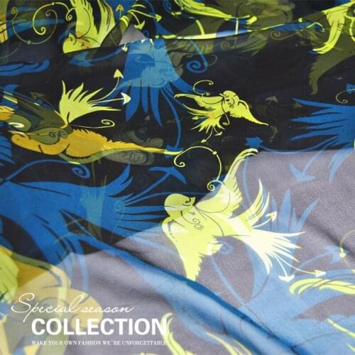 LEO&LIN Yellow Bird 100% Silk Georgette Chiffon Spring and Summer Thin Transparent Skirt Scarf Fabric DIY Patchwork Tissue