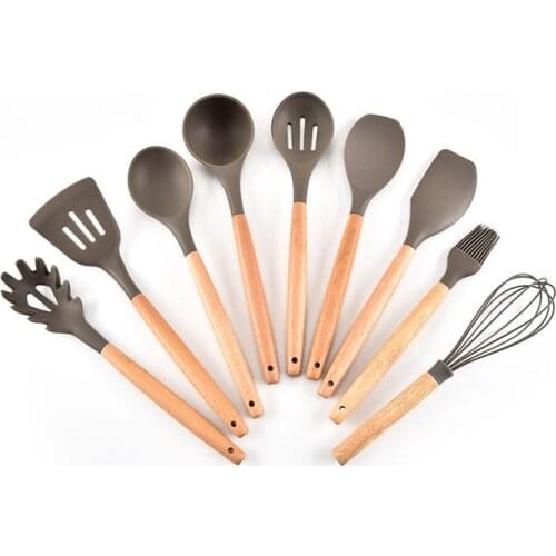 Wooden Handle Silicone Kitchen Cooking Tools Household Scraper Shovel Brush Spoon Kitchen Accessories