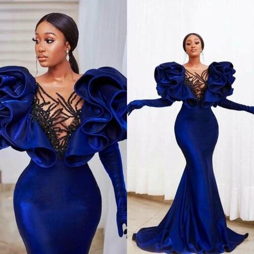 Modest Velvet Mermaid Prom Dresses Plus Size Ruffles Cap Sleeve Elegant Formal Evening Gowns 2021 vestido de novia