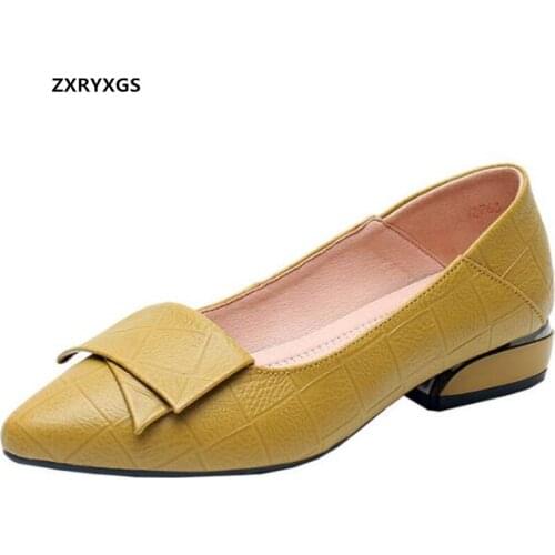 New Pointed Elegant Fashion Spring Autumn Shoes Woman Low Heel Shoes Large Size Soft Sole Comfort Women Genuine Leather Shoes