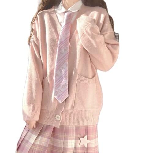 Japanese Kawaii JK Pink Knitted Cardigan Sweater Y2k Preppy Sweet Style Oversized Long Sleeve Tops Korean Fashion Women Clothes