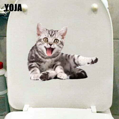YOJA 25×21CM Cute Animal Cat Home Bathroom Toilet Stickers Creative Cartoon Wall Decals T1-3080