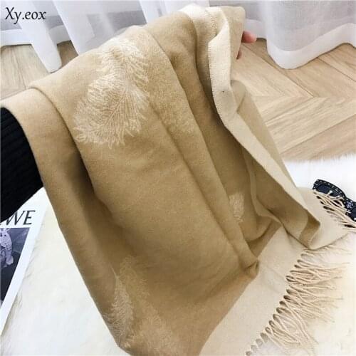 Womens autumn and winter scarf gold silk feather large double-sided jacquard shawl warm scarf