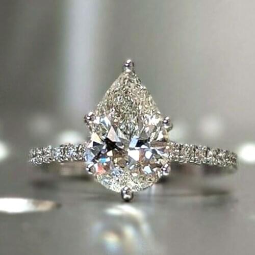 Vintage Female Crystal Water Drop Ring Charm Silver Color Engagement Ring Luxury White Zircon Thin Wedding Rings For Women