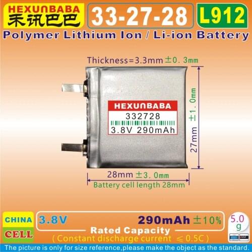 4pcs [L912] 3.8V 290mAh [332728] Polymer lithium ion / Li-ion battery for voice recorder pen,smartband;bluetooth,mp3,smart watch