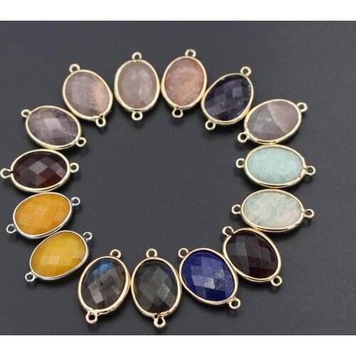 10pcs Fashion Faceted Natural Stone Connectors Oval Labradorite Rose Quartz Amethyst Charms For DIY Women Earrings Bracelet
