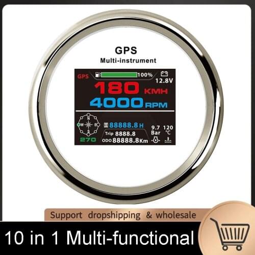 10 in 1 Multi-functional Car Boat Digital GPS Speedometer Tachometer 0-9999RPM TFT Screen Display Hour Fuel/Water Temp Gauge